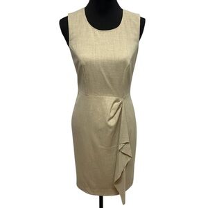 Calvin Klein Tan Asymmetrical Ruffled Sheath Dress Business Cocktail